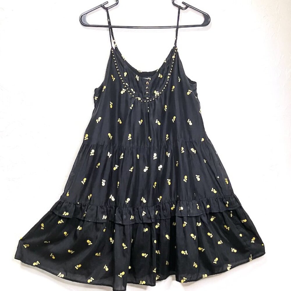 Juicy Couture Black Label Silk Cotton Gold Cherry Mini Dress S